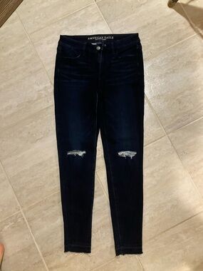 American Eagle Outfitters Dark Blue Distressed Skinny Jeans